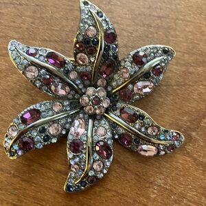 Carolee VINTAGE Swarovski Crystal Flower Brooch | Red & Pink Crystal Silver Tone